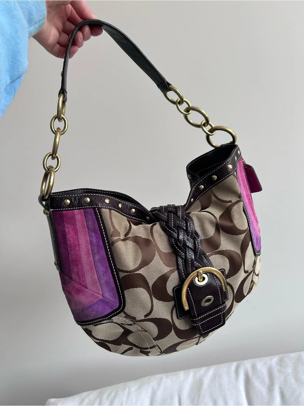 Rare Y2K Coach Signature Soho Bag w/ Pink Suede